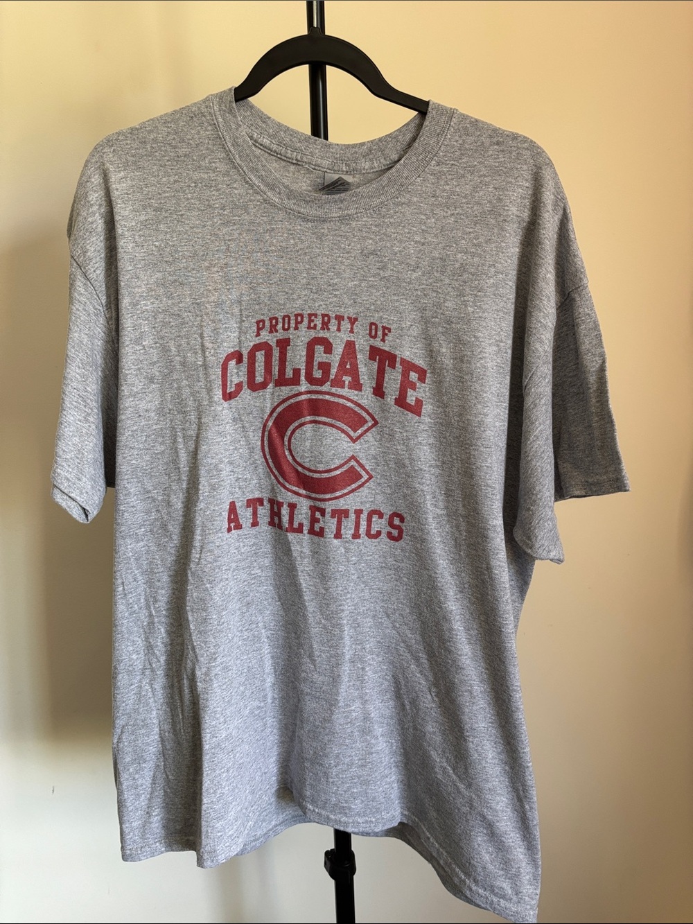Gildan Gray Crewneck Tee with Red Colgate Athletics Graphic
